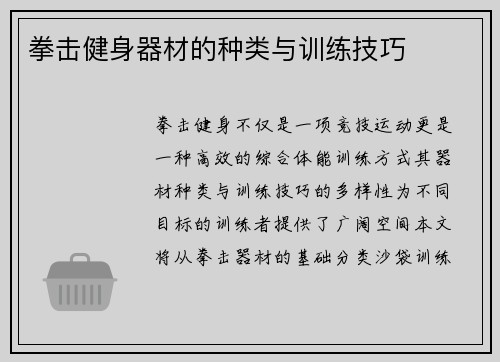 拳击健身器材的种类与训练技巧
