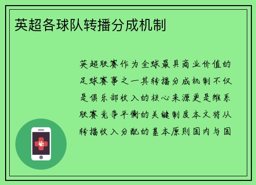 英超各球队转播分成机制
