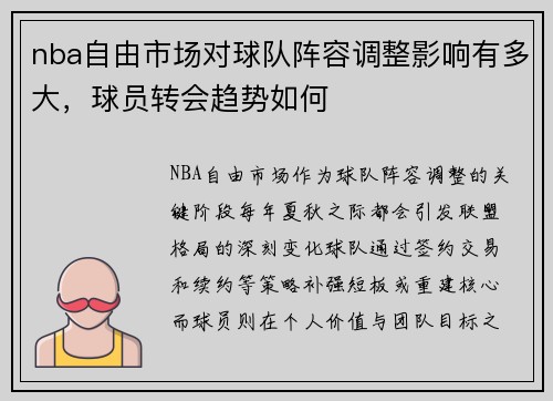 nba自由市场对球队阵容调整影响有多大，球员转会趋势如何